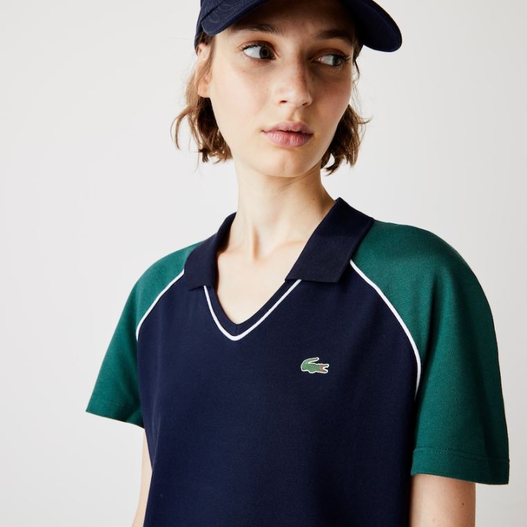 Lacoste SPORT Stretch Bomulds Golf Polo Kjole Mørkeblå Blå Grøn Hvide | y0PmXk0Q