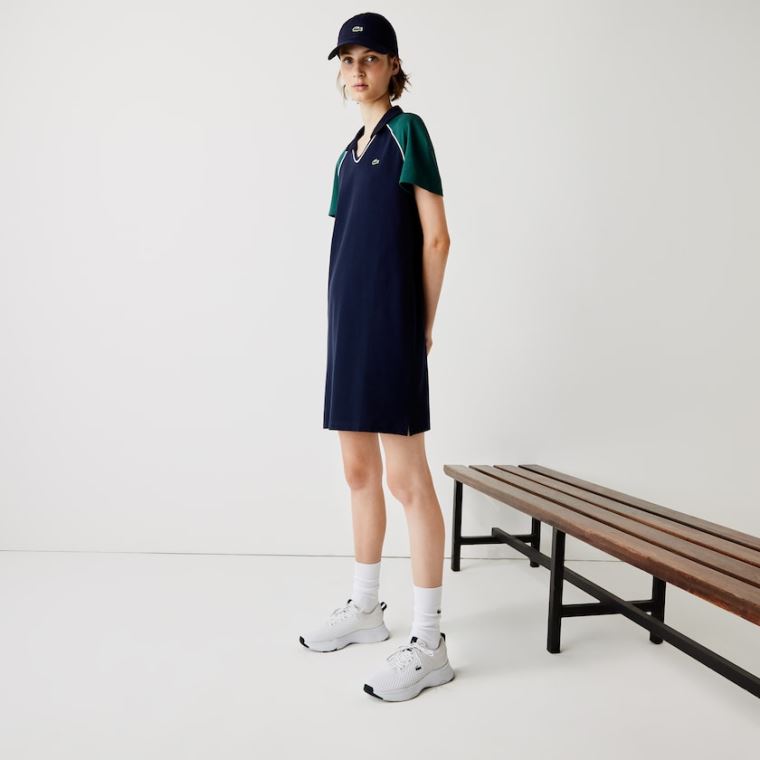 Lacoste SPORT Stretch Bomulds Golf Polo Kjole Mørkeblå Blå Grøn Hvide | y0PmXk0Q