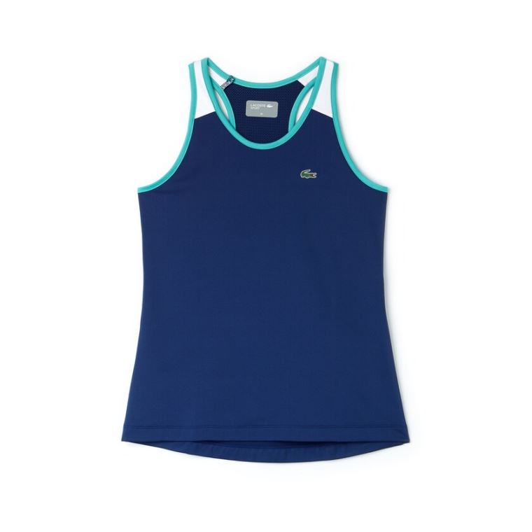 Lacoste SPORT Stretch Jersey Racerback Tennis Tank Top Mørkeblå Blå Hvide Grøn | 0F015Ipv