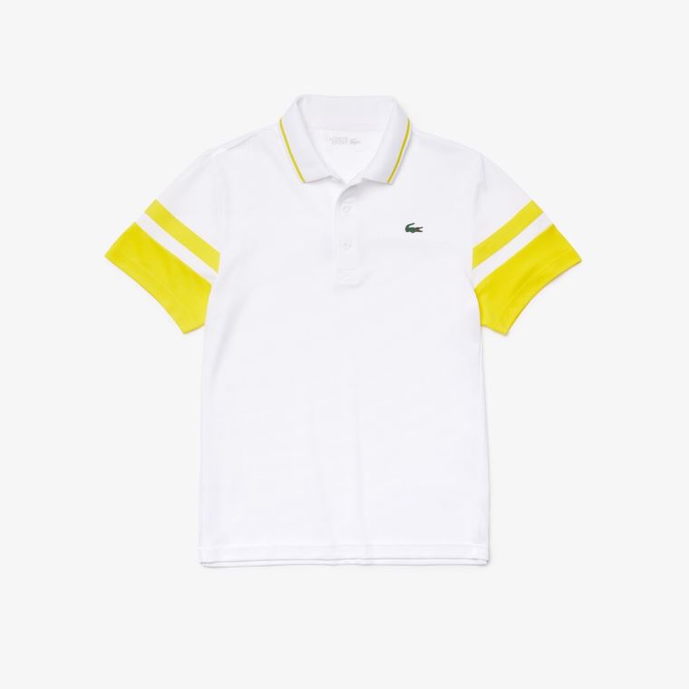 Lacoste SPORT Striped-Sleeve Åndbar Piqué Tennis Polo Shirt Hvide Gul | UicQ26Ov