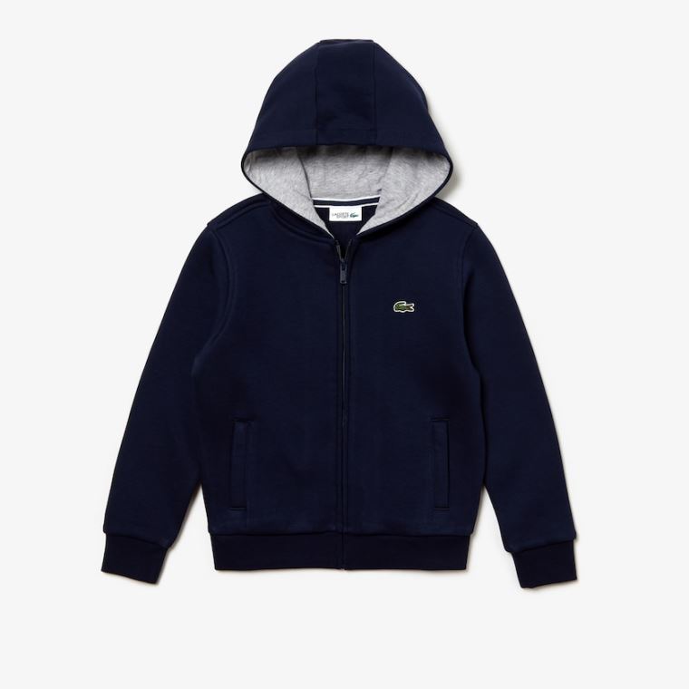 Lacoste SPORT Tennis Zippered Fleece Sweatshirt Mørkeblå Blå Grå | hHwwtHm5