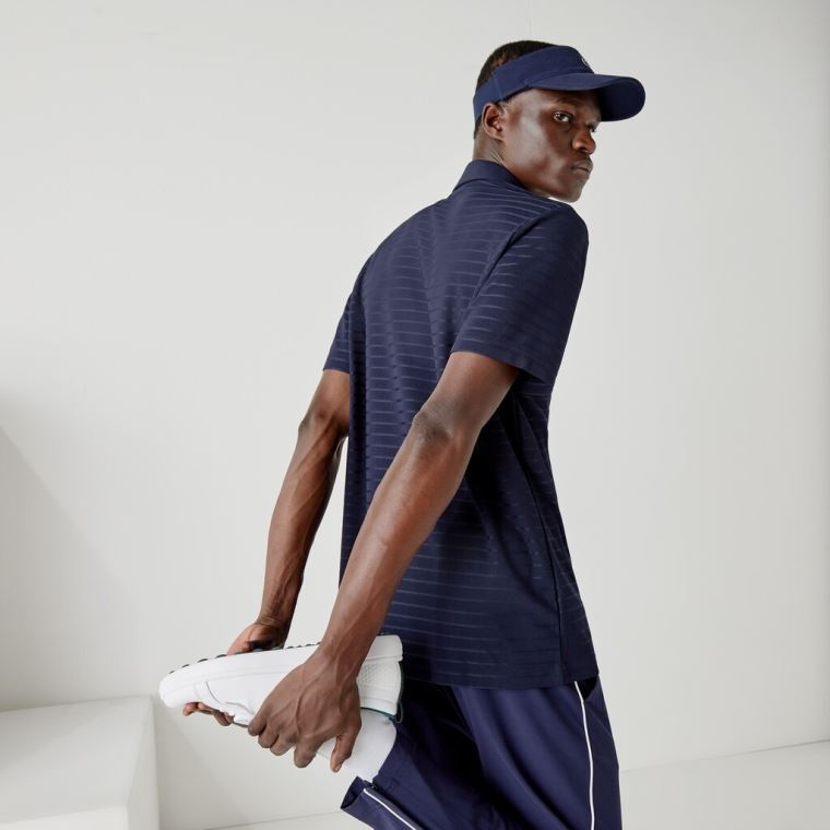 Lacoste SPORT Textured Åndbar Golf Polo Shirt Mørkeblå Blå | 8QqpE2UW