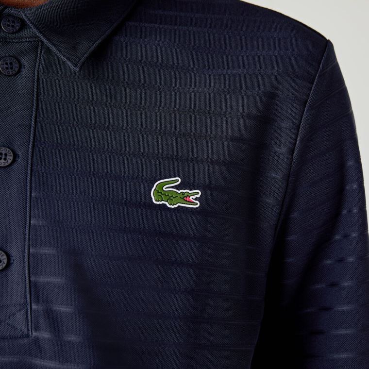 Lacoste SPORT Textured Åndbar Golf Polo Shirt Mørkeblå Blå | 8QqpE2UW