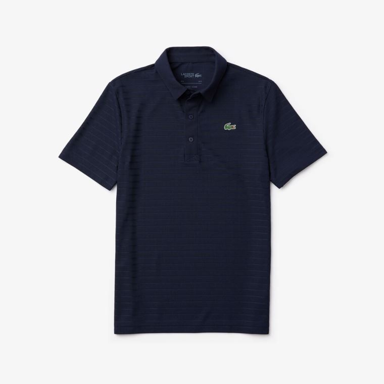 Lacoste SPORT Textured Åndbar Golf Polo Shirt Mørkeblå Blå | 8QqpE2UW