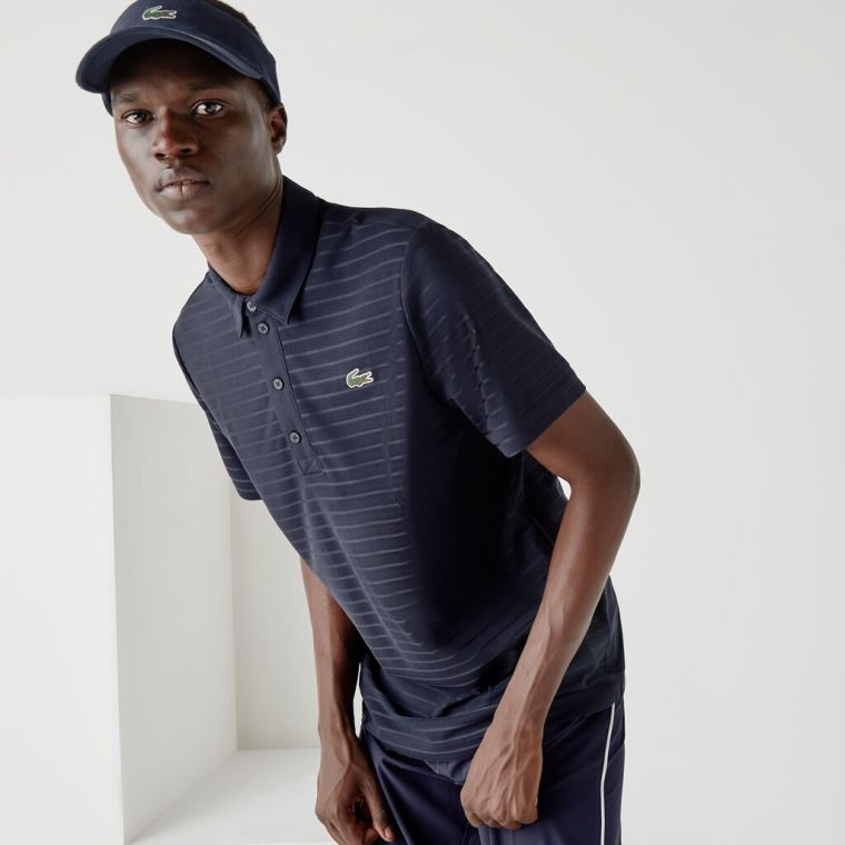 Lacoste SPORT Textured Åndbar Golf Polo Shirt Mørkeblå Blå | 8QqpE2UW