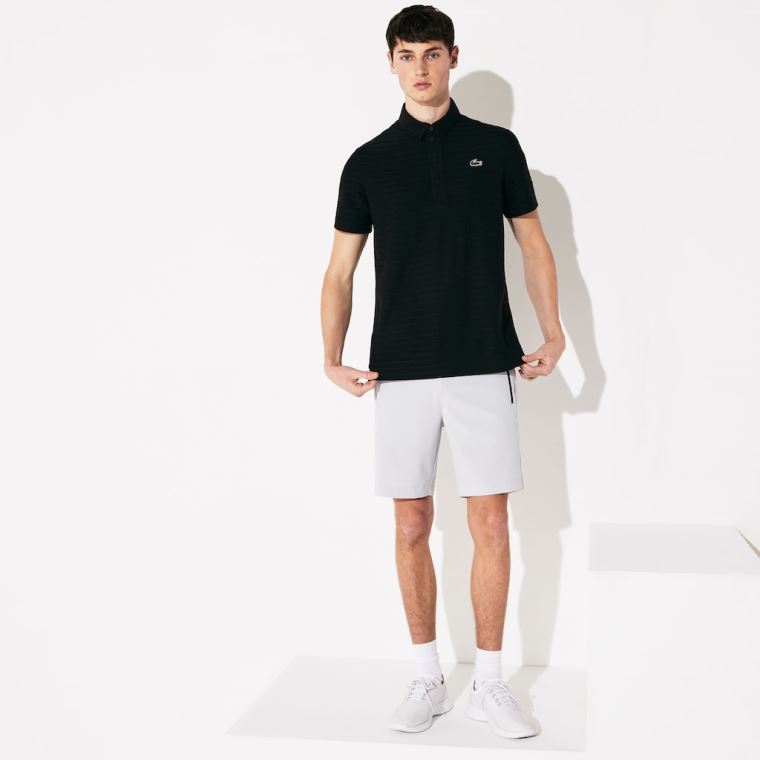 Lacoste SPORT Textured Åndbar Golf Polo Shirt Sort | Bsvilsrq