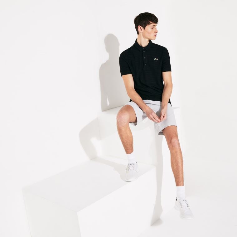 Lacoste SPORT Textured Åndbar Golf Polo Shirt Sort | Bsvilsrq