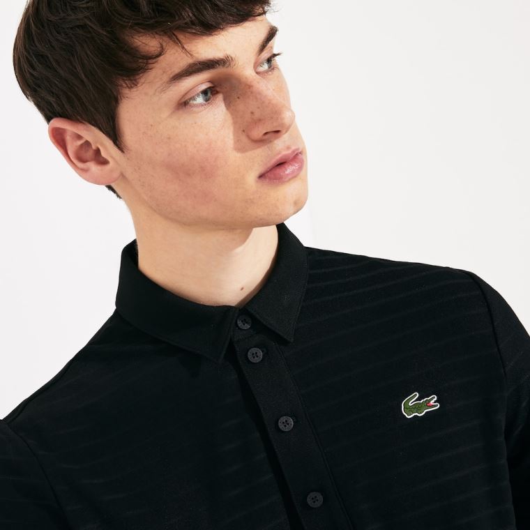 Lacoste SPORT Textured Åndbar Golf Polo Shirt Sort | Bsvilsrq