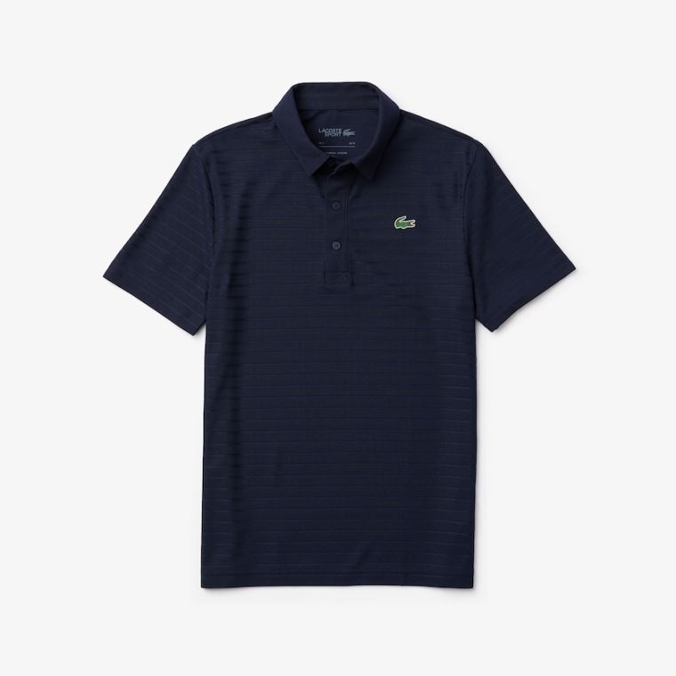 Lacoste SPORT Textured Åndbar Golf Polo Shirt Mørkeblå Blå | I96IVjpQ