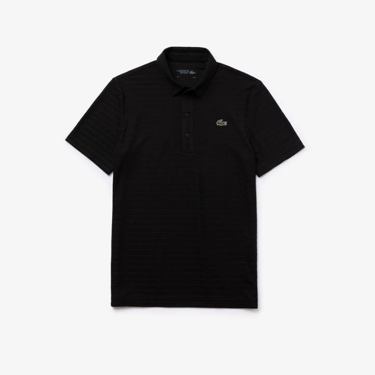 Lacoste SPORT Textured Åndbar Golf Polo Shirt Sort | TRXmztQJ