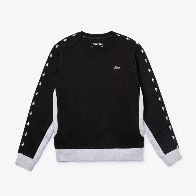 Lacoste SPORT Two-Tone Fleece Crew Neck Sweatshirt Sort Grå | KdNYF9e7