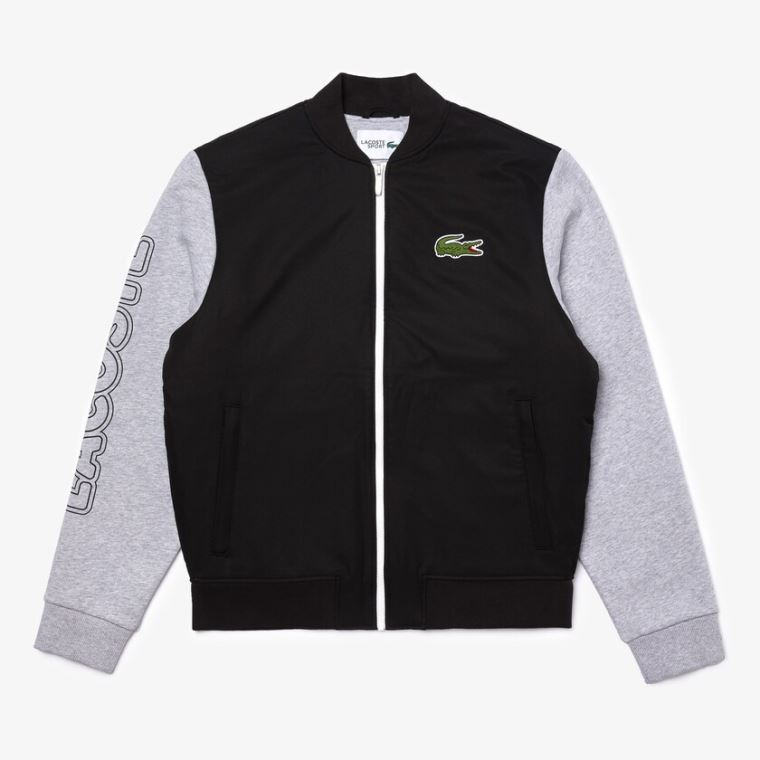 Lacoste SPORT Two-Tone Print Fleece Zip Teddy Jacket Sort Grå Hvide | r5gCGvWL