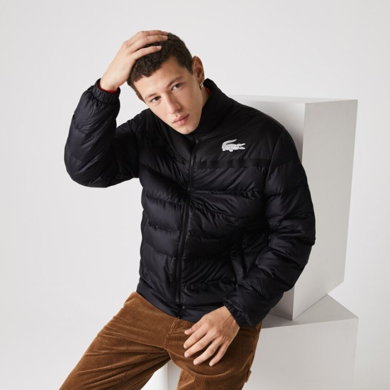 Lacoste SPORT Two-Tone Strand-Resistant Quilted Jacket Mørkegrå Sort | zCjtMUb1