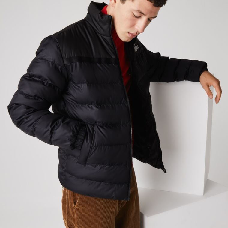 Lacoste SPORT Two-Tone Strand-Resistant Quilted Jacket Mørkegrå Sort | zCjtMUb1