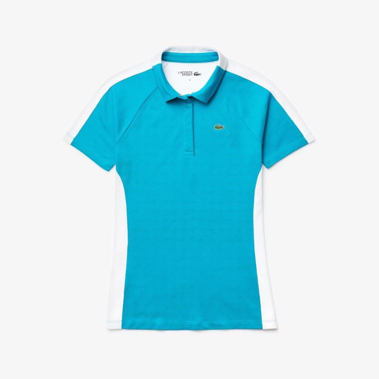 Lacoste SPORT Two-Tone Stretch Bomulds Piqué Golf Polo Shirt Turkis Hvide | hrH4yn3m