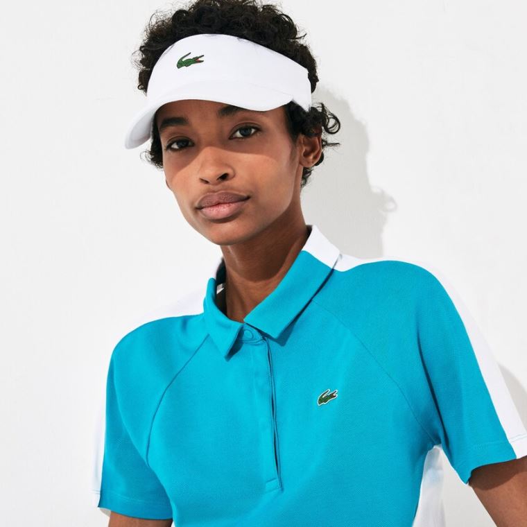 Lacoste SPORT Two-Tone Stretch Bomulds Piqué Golf Polo Shirt Turkis Hvide | hrH4yn3m