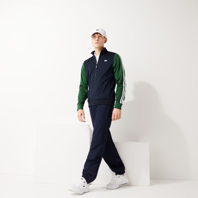 Lacoste SPORT Two-Tone Technical Piqué Zip Sweatshirt Mørkeblå Blå Grøn | bNvzM9Ci