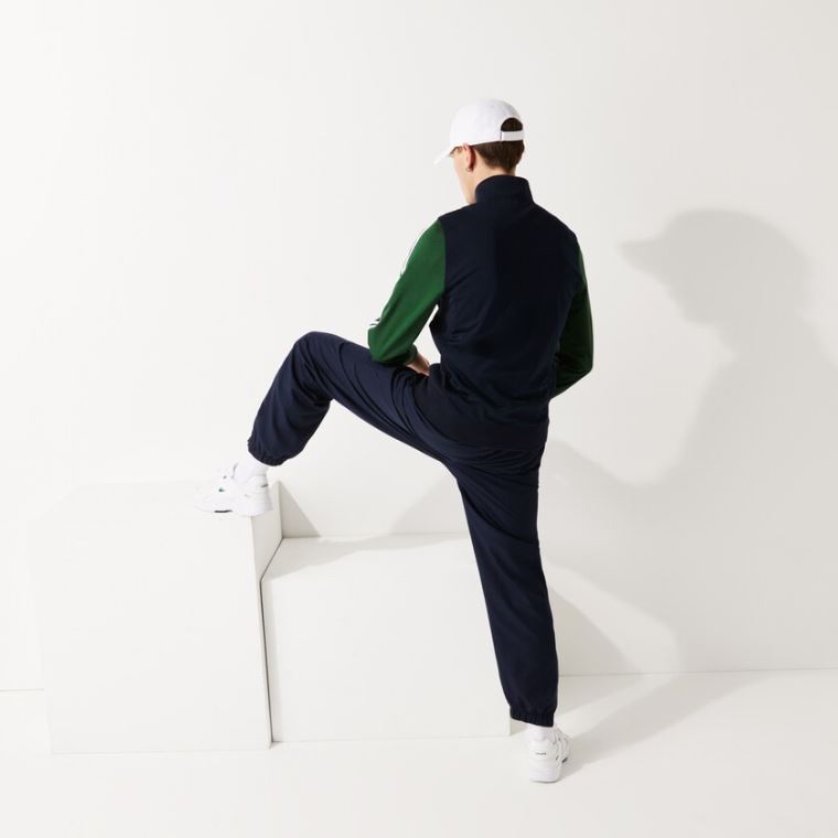 Lacoste SPORT Two-Tone Technical Piqué Zip Sweatshirt Mørkeblå Blå Grøn | bNvzM9Ci