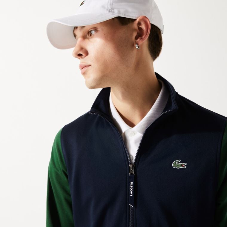 Lacoste SPORT Two-Tone Technical Piqué Zip Sweatshirt Mørkeblå Blå Grøn | bNvzM9Ci