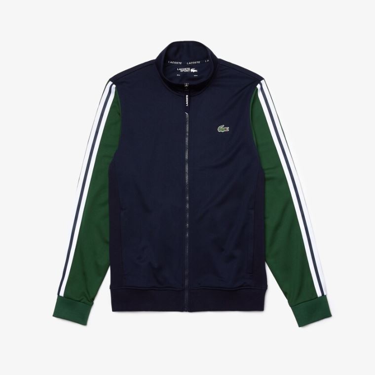 Lacoste SPORT Two-Tone Technical Piqué Zip Sweatshirt Mørkeblå Blå Grøn | bNvzM9Ci