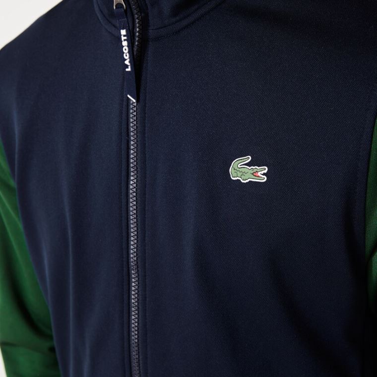 Lacoste SPORT Two-Tone Technical Piqué Zip Sweatshirt Mørkeblå Blå Grøn | bNvzM9Ci