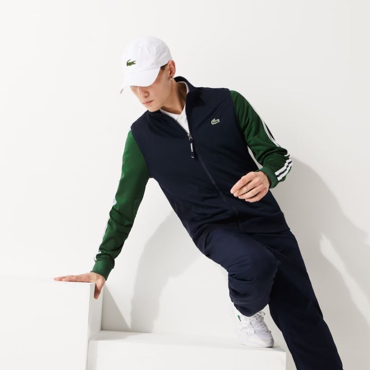 Lacoste SPORT Two-Tone Technical Piqué Zip Sweatshirt Mørkeblå Blå Grøn | bNvzM9Ci