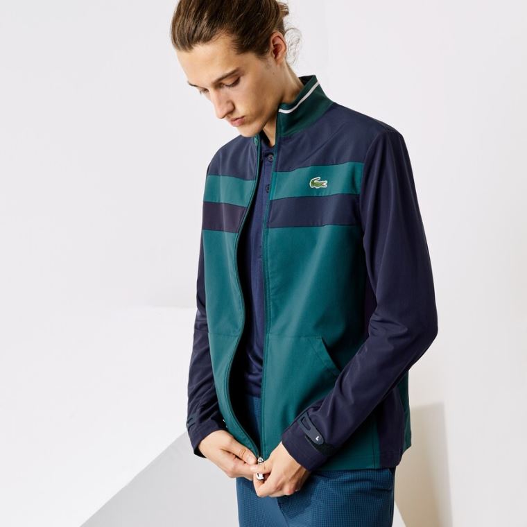 Lacoste SPORT Two-Tone Zippered Golf Sweatshirt Grøn Mørkeblå Blå Hvide | 4S3Bau19