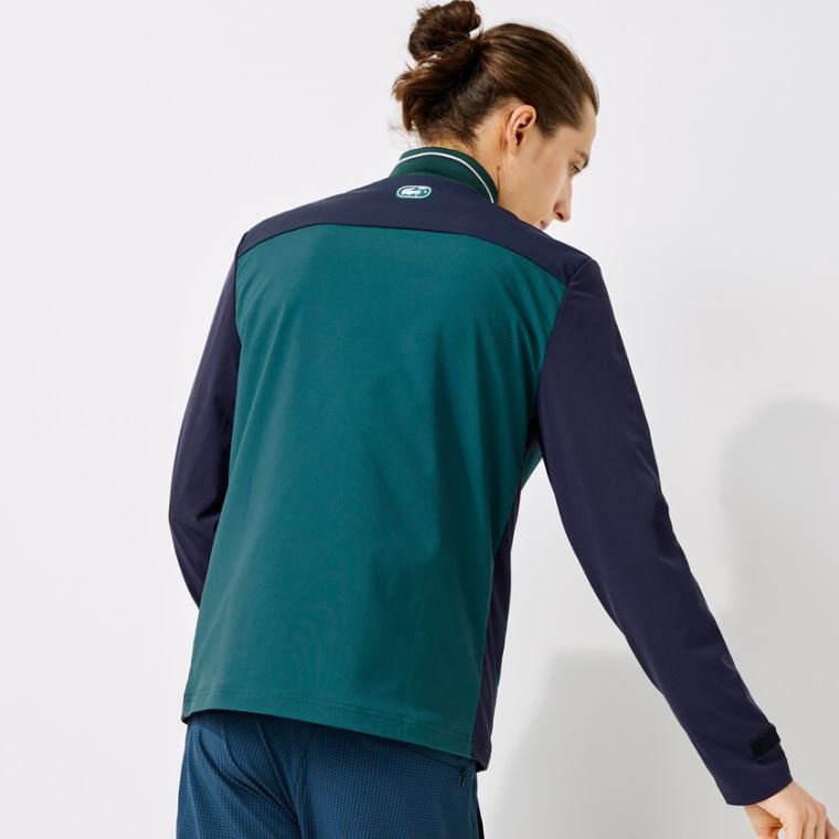 Lacoste SPORT Two-Tone Zippered Golf Sweatshirt Grøn Mørkeblå Blå Hvide | 4S3Bau19