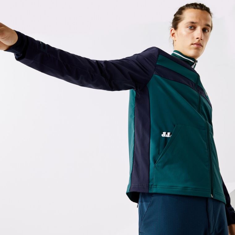 Lacoste SPORT Two-Tone Zippered Golf Sweatshirt Grøn Mørkeblå Blå Hvide | 4S3Bau19