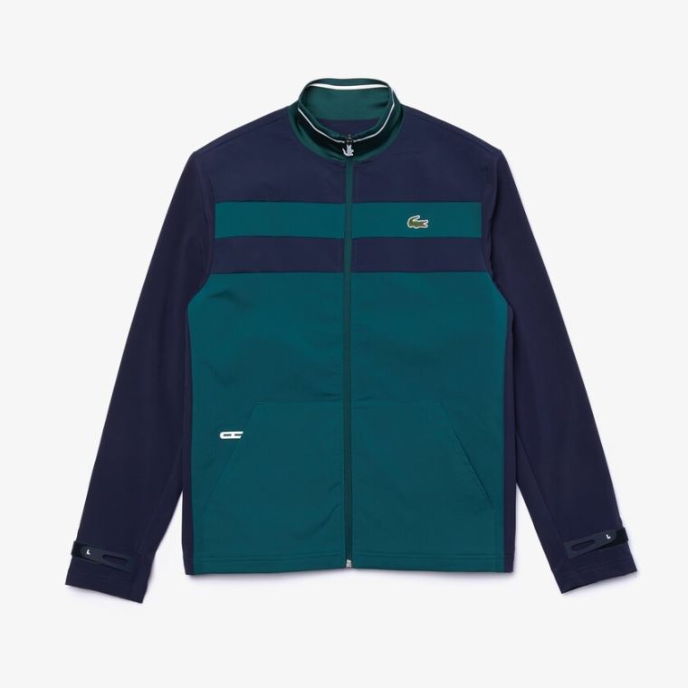 Lacoste SPORT Two-Tone Zippered Golf Sweatshirt Grøn Mørkeblå Blå Hvide | 4S3Bau19