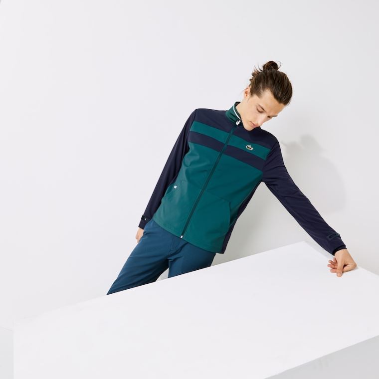 Lacoste SPORT Two-Tone Zippered Golf Sweatshirt Grøn Mørkeblå Blå Hvide | 4S3Bau19