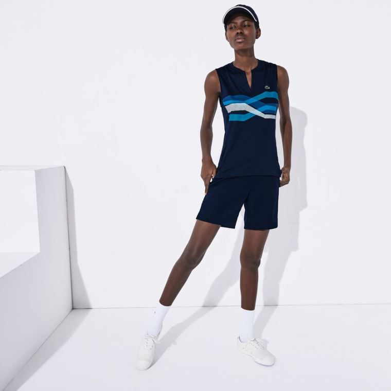 Lacoste SPORT Ultra Dry Geometric Print Performance Polo Mørkeblå Blå Turkis Blå Hvide | cJkDbziW