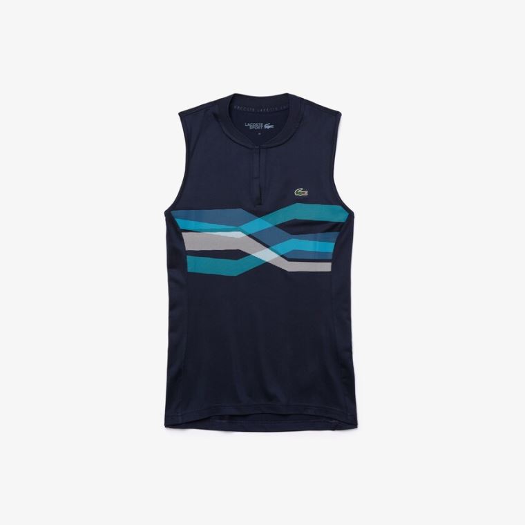 Lacoste SPORT Ultra Dry Geometric Print Performance Polo Mørkeblå Blå Turkis Blå Hvide | cJkDbziW