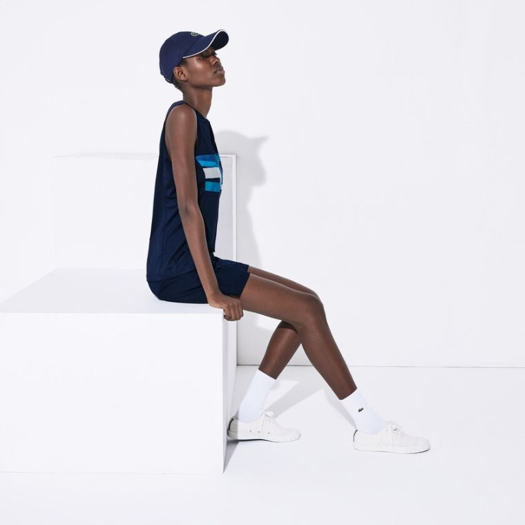 Lacoste SPORT Ultra Dry Geometric Print Performance Polo Mørkeblå Blå Turkis Blå Hvide | cJkDbziW