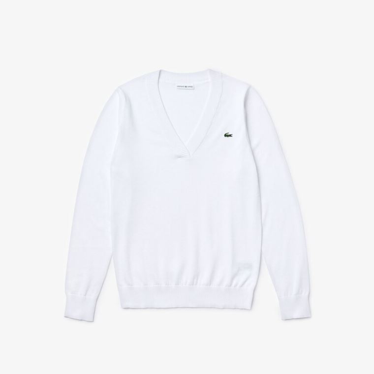 Lacoste SPORT V-neck Sweater Hvide | MrEPmKu4