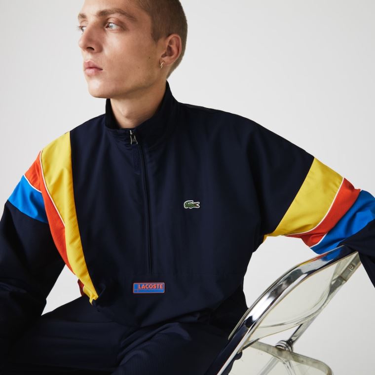 Lacoste SPORT Zip Neck Lette Strand-Resistant Jacket Mørkeblå Blå Blå Rød Gul | Qva1Ge8p