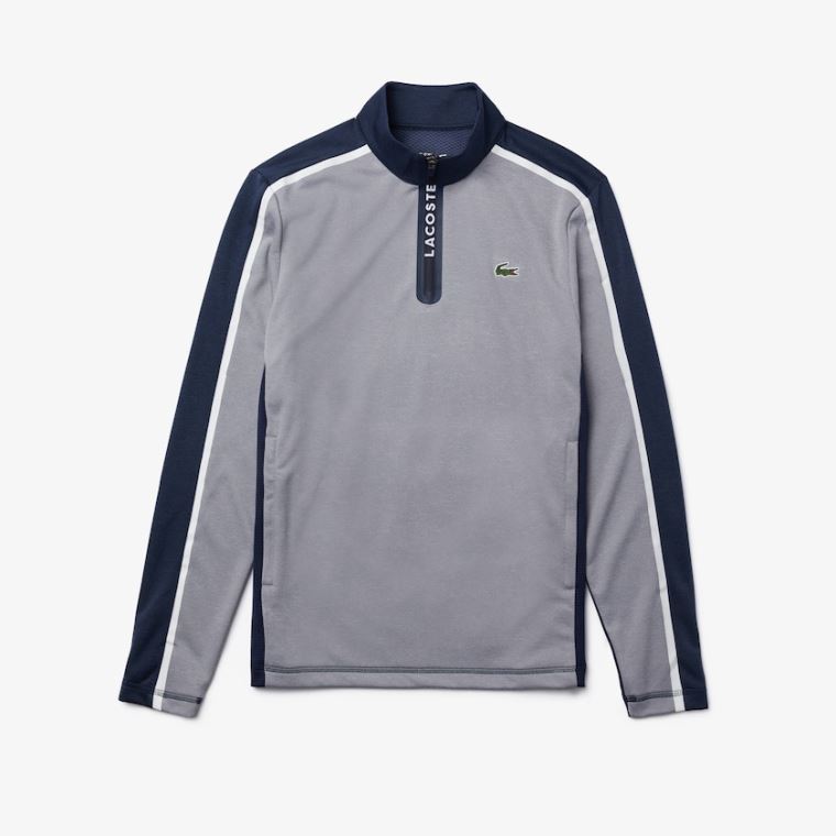 Lacoste SPORT Zip Stand-Up Collar Stretch Golf Sweatshirt Grå Mørkeblå Blå Hvide | rh0SwPTP