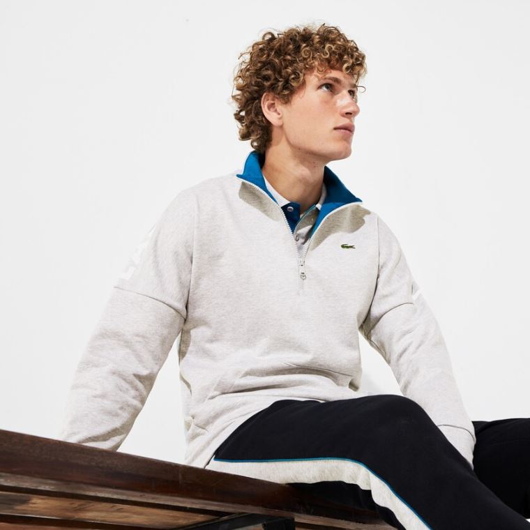 Lacoste SPORT Zip Standup Neck Bomulds Sweatshirt Grå Blå | WfWm6vVE