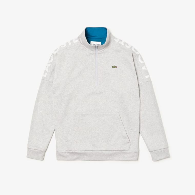 Lacoste SPORT Zip Standup Neck Bomulds Sweatshirt Grå Blå | WfWm6vVE