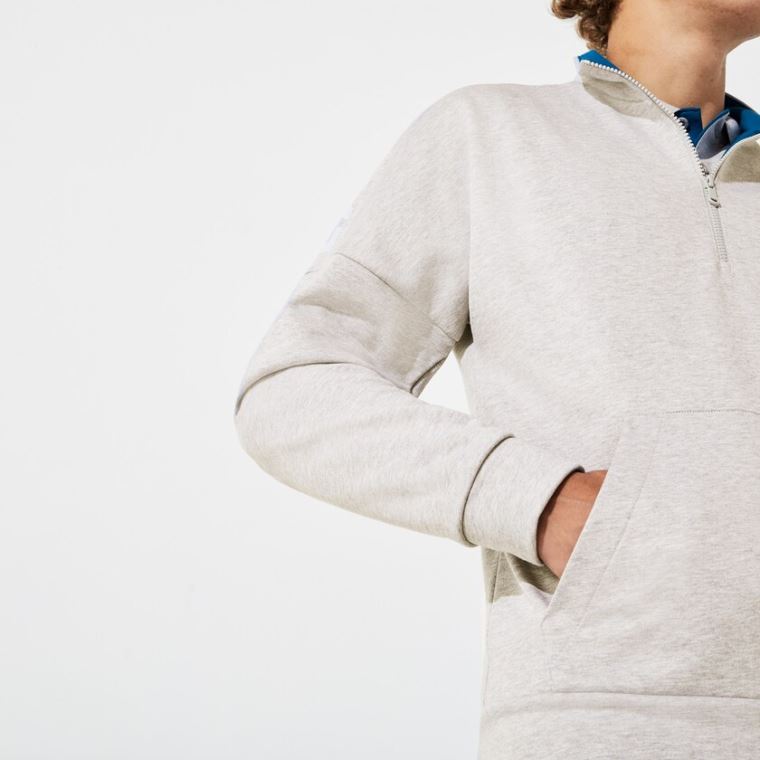 Lacoste SPORT Zip Standup Neck Bomulds Sweatshirt Grå Blå | WfWm6vVE