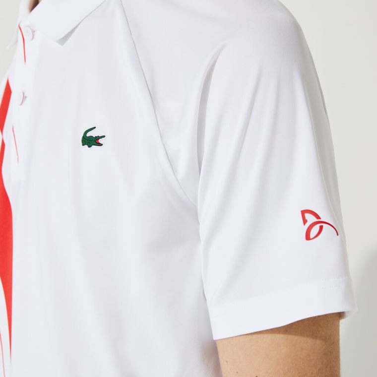 Lacoste SPORT x Novak Djokovic Print Stretch Jersey Polo Shirt Hvide Rød | ZWGn3izL