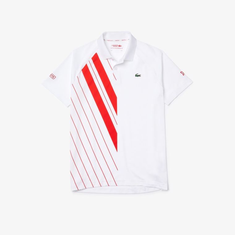 Lacoste SPORT x Novak Djokovic Print Stretch Jersey Polo Shirt Hvide Rød | ZWGn3izL