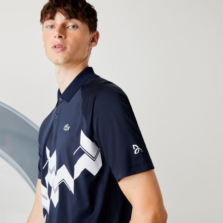 Lacoste SPORT x Novak Djokovic Åndbar Jersey Polo Shirt Mørkeblå Blå Hvide | 6aqG2PDw