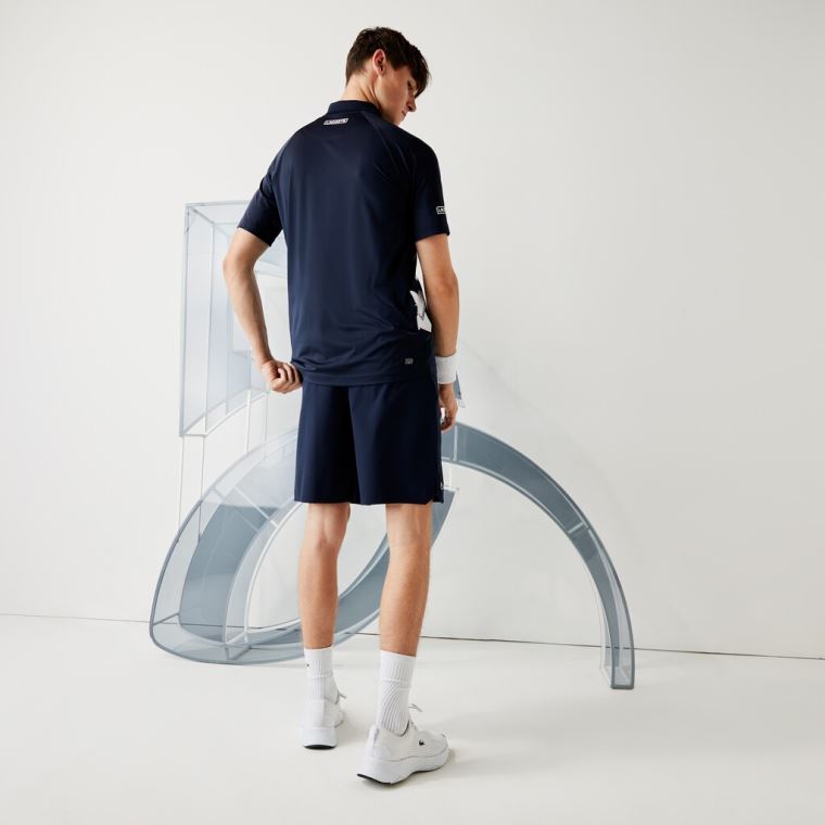 Lacoste SPORT x Novak Djokovic Åndbar Jersey Polo Shirt Mørkeblå Blå Hvide | 6aqG2PDw