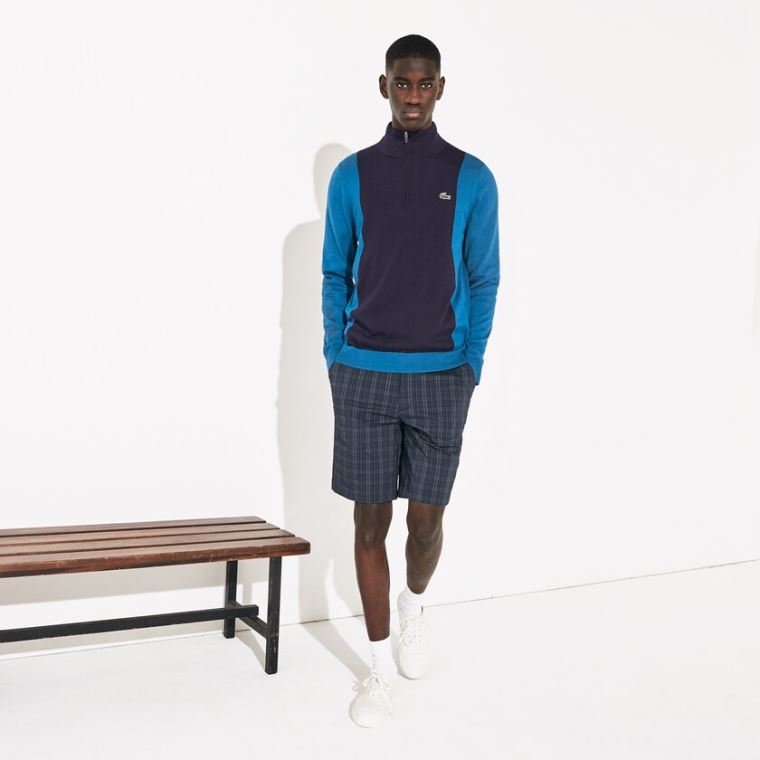 Lacoste SPORT Åndbar Knit Zip Collar Golf Sweater Mørkeblå Blå Blå Mørkeblå Blå | qxoorY8J