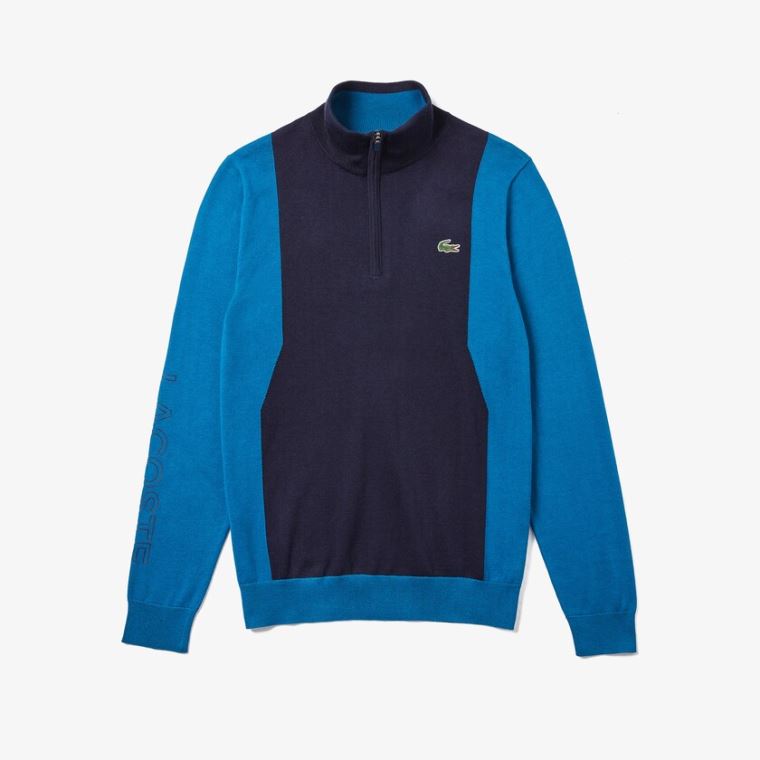 Lacoste SPORT Åndbar Knit Zip Collar Golf Sweater Mørkeblå Blå Blå Mørkeblå Blå | qxoorY8J