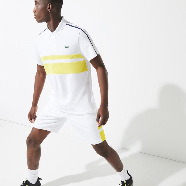 Lacoste SPORT Åndbar Piqué Tennis Polo Shirt Hvide Gul Mørkeblå Blå | HkADPHjJ