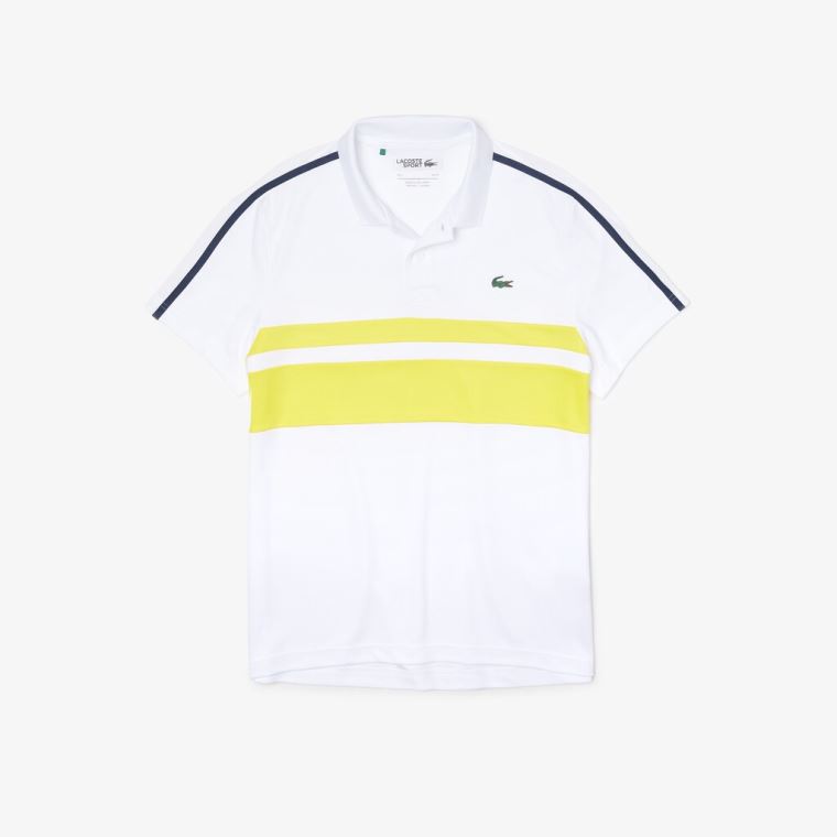 Lacoste SPORT Åndbar Piqué Tennis Polo Shirt Hvide Gul Mørkeblå Blå | JqHgphSM