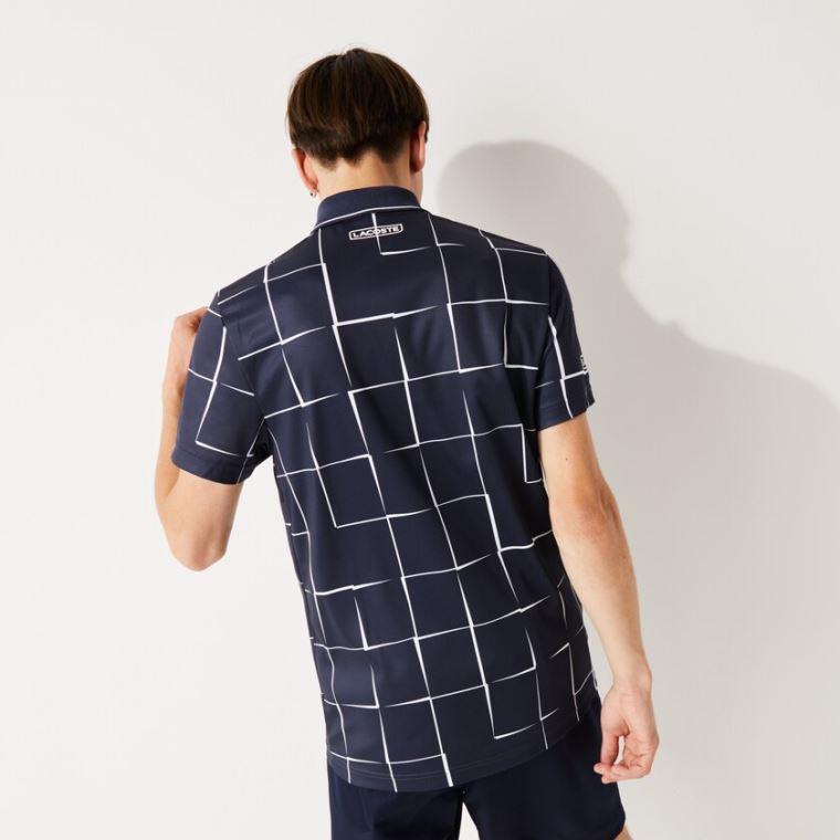 Lacoste SPORT Åndbar Print Piqué Tennis Polo Shirt Mørkeblå Blå Hvide | iMzHUrHT