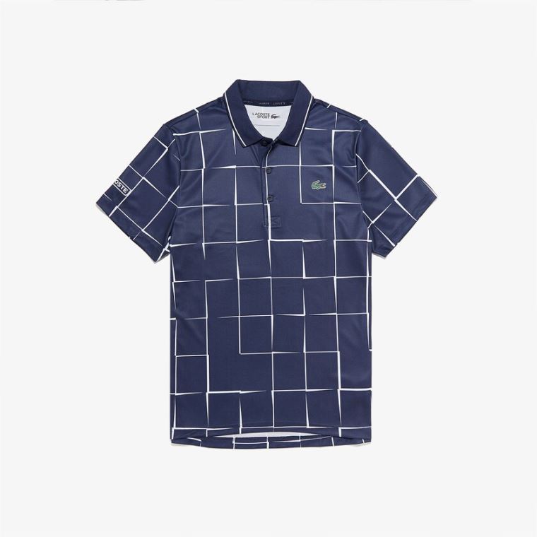 Lacoste SPORT Åndbar Print Piqué Tennis Polo Shirt Mørkeblå Blå Hvide | iMzHUrHT